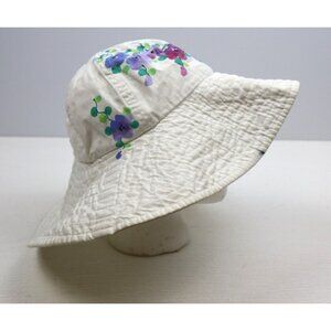 WOMENS WHITE VIOLETS FLORAL PRINT SUNHAT -